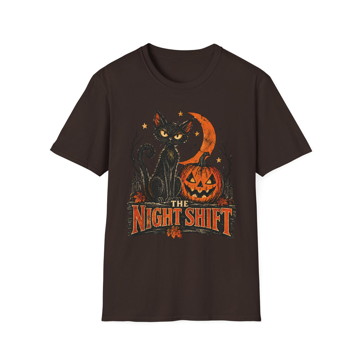 The Night Shift Black Cat Halloween Shirt, Vintage Halloween Cat T-Shirt, Retro Pumpkin Spooky Season Tee