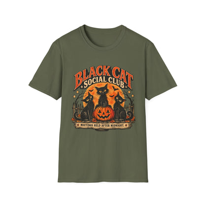 Black Cat Social Club Halloween Shirt, Vintage Black Cat T-Shirt, Retro Halloween Pumpkin Tee, Spooky Cat Lover Shirt