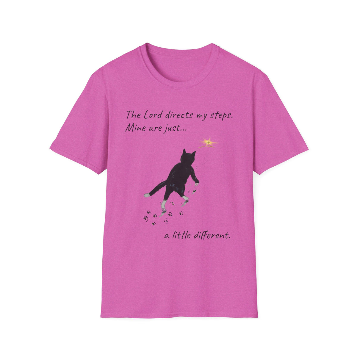 The Lord Directs My Steps Wobbly Cat Shirt | Christian Cat T-Shirt | Faith Based Cat Lover Tee | Original Hopper Artwork