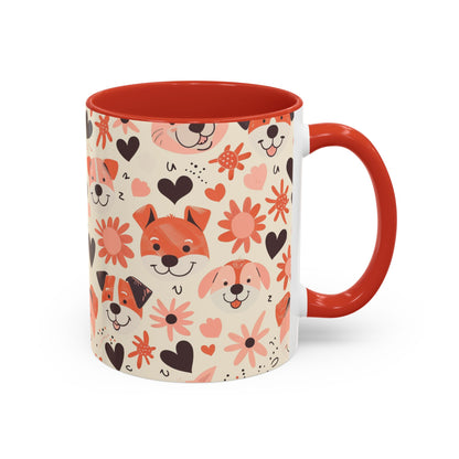 Sweet Puppy Mug, Peach and Cream Dog Lover Coffee Cup, Cute Floral Animal PatternDog Mom Gift