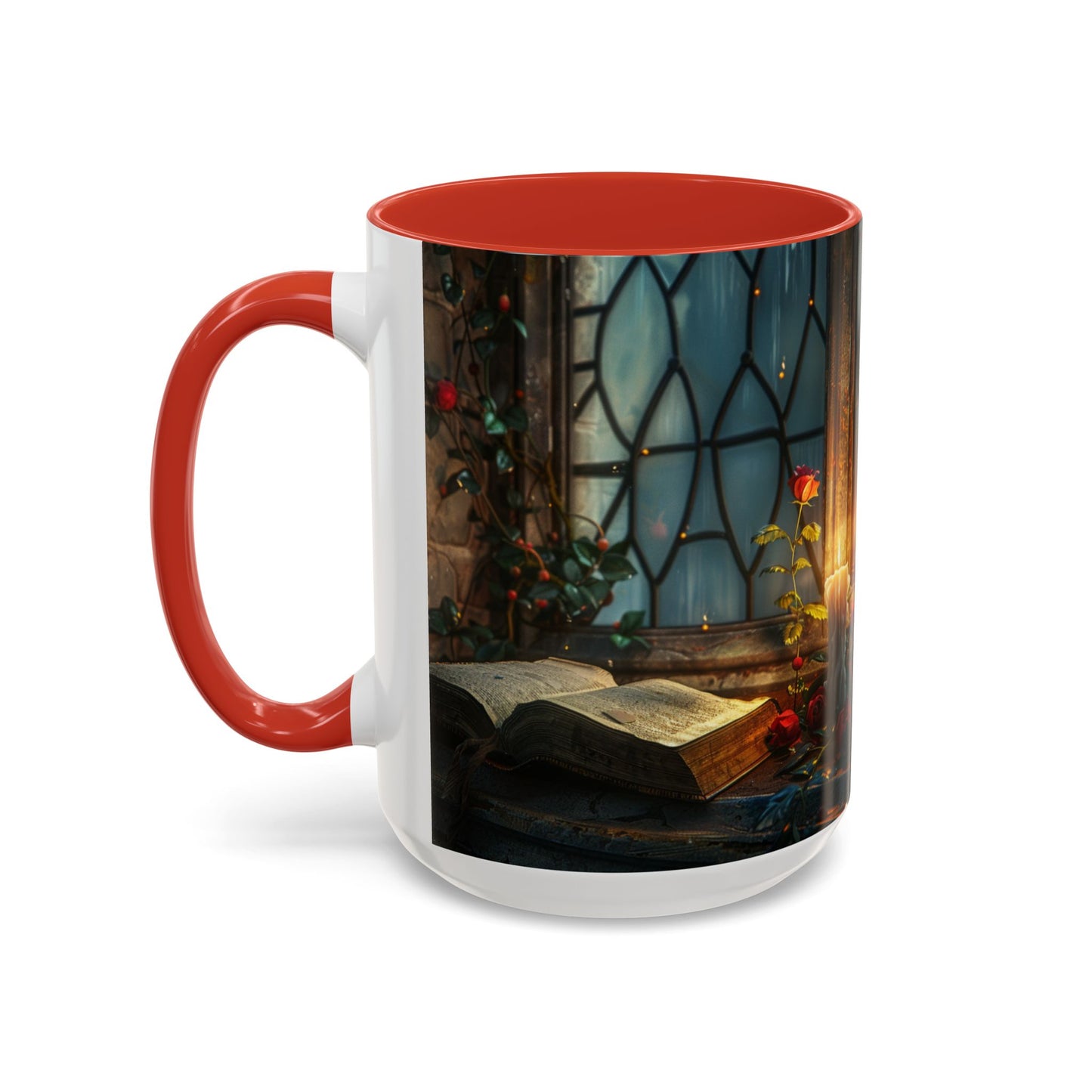 Candlelight Study Mug, Gothic Book and Roses Coffee Cup, Cozy Dark Academia Library Gift, Anniversary, Soft Atmosphere