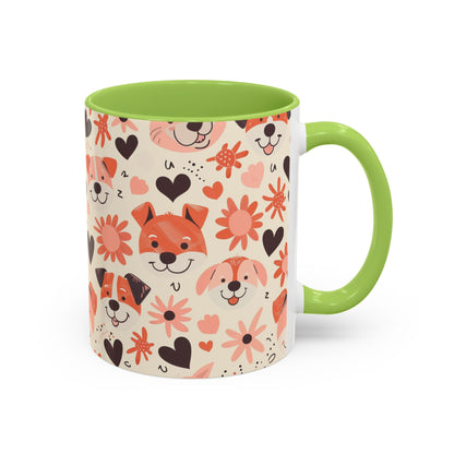 Sweet Puppy Mug, Peach and Cream Dog Lover Coffee Cup, Cute Floral Animal PatternDog Mom Gift