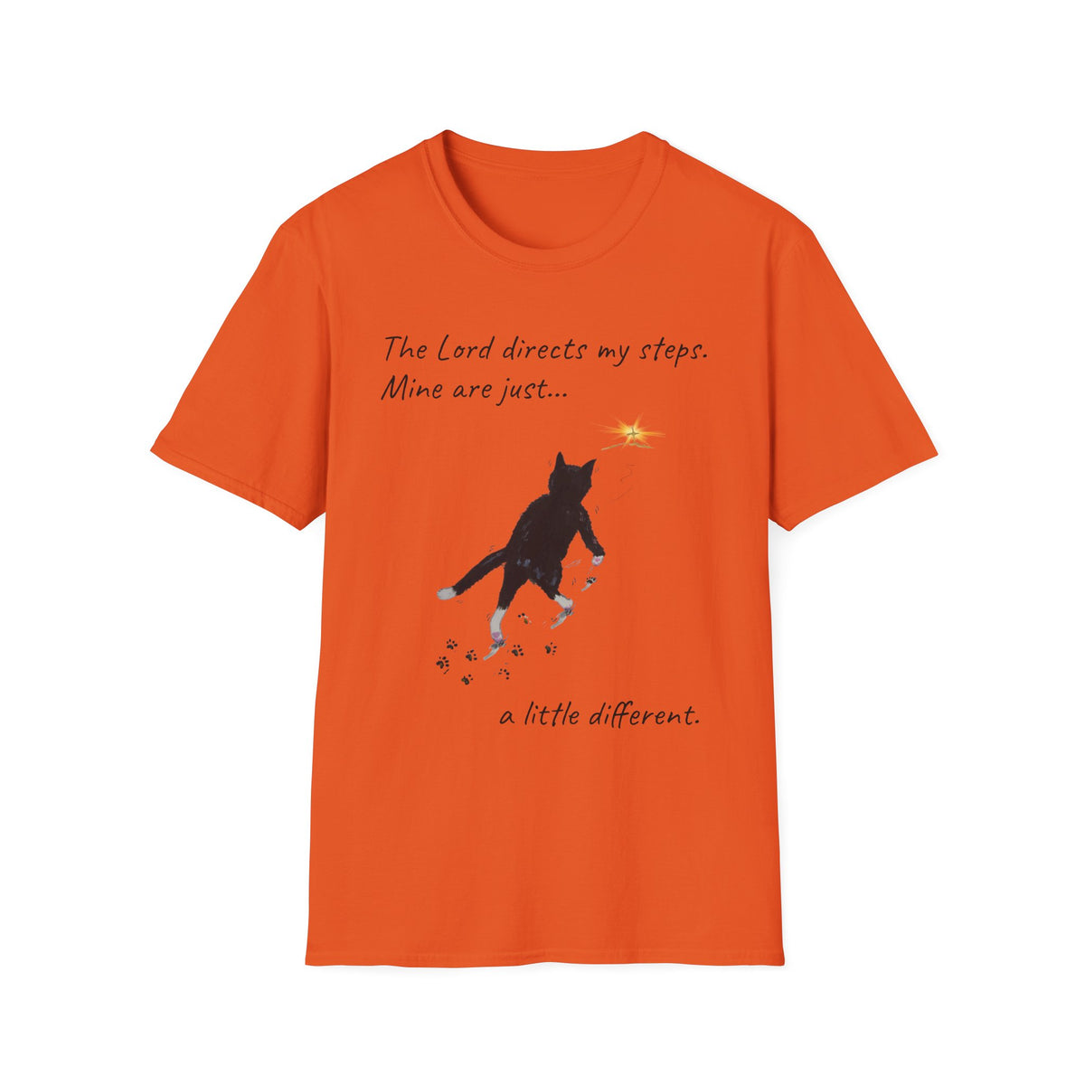 The Lord Directs My Steps Wobbly Cat Shirt | Christian Cat T-Shirt | Faith Based Cat Lover Tee | Original Hopper Artwork