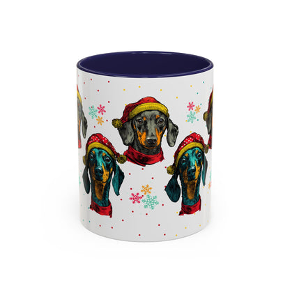 Dachshund Christmas Mug - Holiday Wiener Dog Cup - Cute Doxie Dog Lover Gift - Santa Hat Dachshund Coffee Mug - Colorful Dog Art Mug