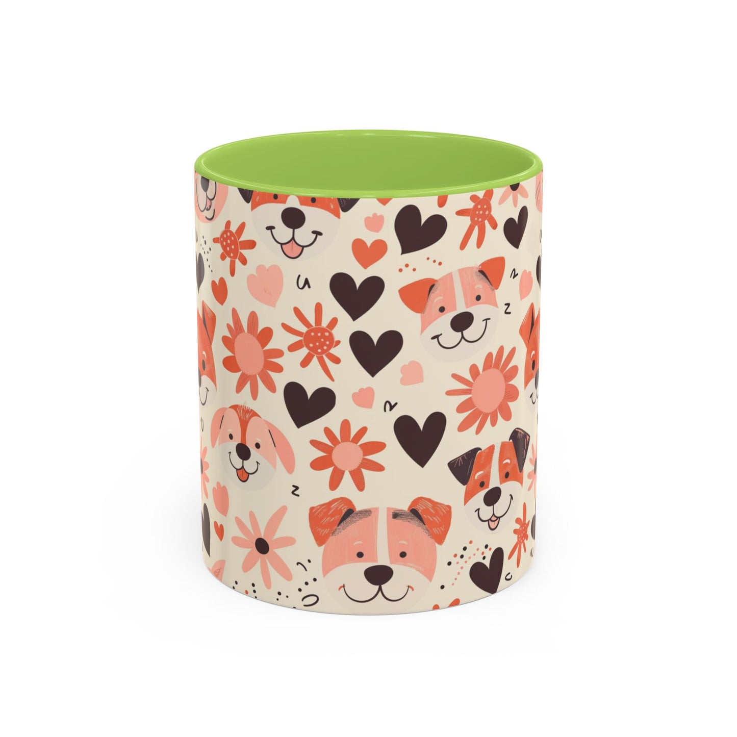 Sweet Puppy Mug, Peach and Cream Dog Lover Coffee Cup, Cute Floral Animal PatternDog Mom Gift