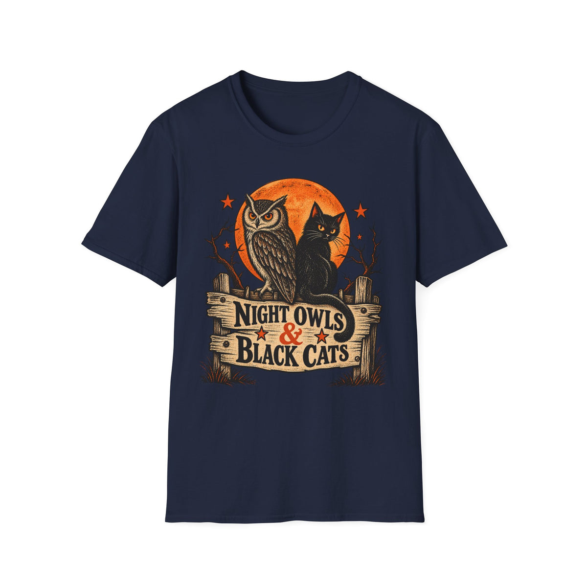 Night Owls & Black Cats Halloween Shirt, Vintage Owl and Cat T-Shirt, Retro Halloween Moon Tee, Spooky Animal Lover Shirt