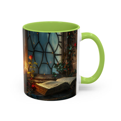 Candlelight Study Mug, Gothic Book and Roses Coffee Cup, Cozy Dark Academia Library Gift, Anniversary, Soft Atmosphere