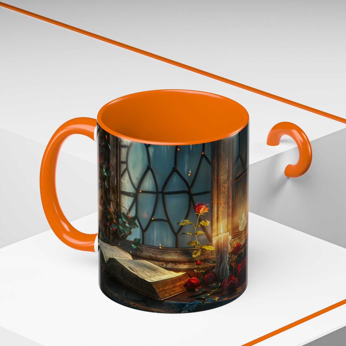 Candlelight Study Mug, Gothic Book and Roses Coffee Cup, Cozy Dark Academia Library Gift, Anniversary, Soft Atmosphere