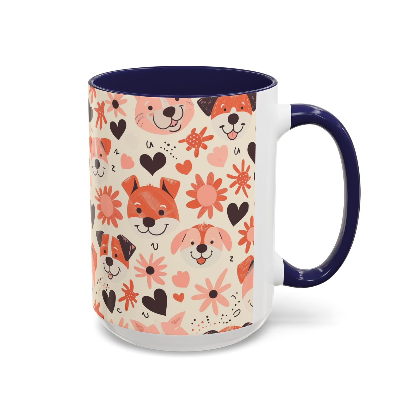 Sweet Puppy Mug, Peach and Cream Dog Lover Coffee Cup, Cute Floral Animal PatternDog Mom Gift