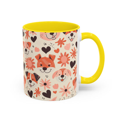 Sweet Puppy Mug, Peach and Cream Dog Lover Coffee Cup, Cute Floral Animal PatternDog Mom Gift
