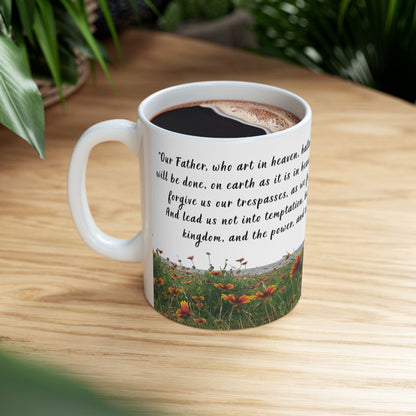 Lords Prayer Mug - Christian Scripture Coffee Cup, Galveston Bay Photo, Faith Gift, Bible Verse Mug, Prayer Morning Devotional Cup