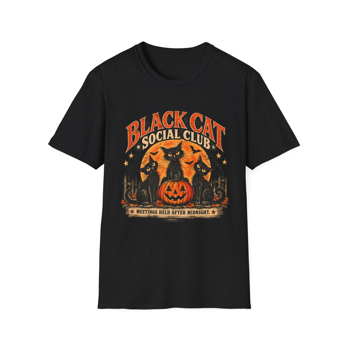 Black Cat Social Club Halloween Shirt, Vintage Black Cat T-Shirt, Retro Halloween Pumpkin Tee, Spooky Cat Lover Shirt