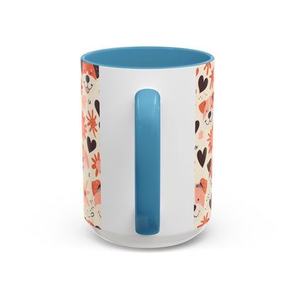 Sweet Puppy Mug, Peach and Cream Dog Lover Coffee Cup, Cute Floral Animal PatternDog Mom Gift