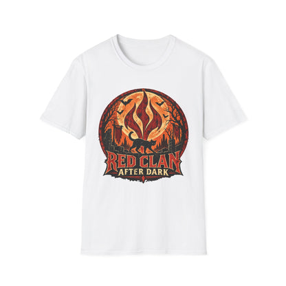 Red Clan After Dark Shirt, Black Cat Halloween Tee, Gothic Fantasy Shirt, Spooky Moon Graphic Tee, Dark Fantasy Halloween T-Shirt