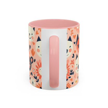 Whimsical Woodland Animals Mug, Cute Fox & Bear Coffee Cup, Peach and Navy Forest Friends Gift