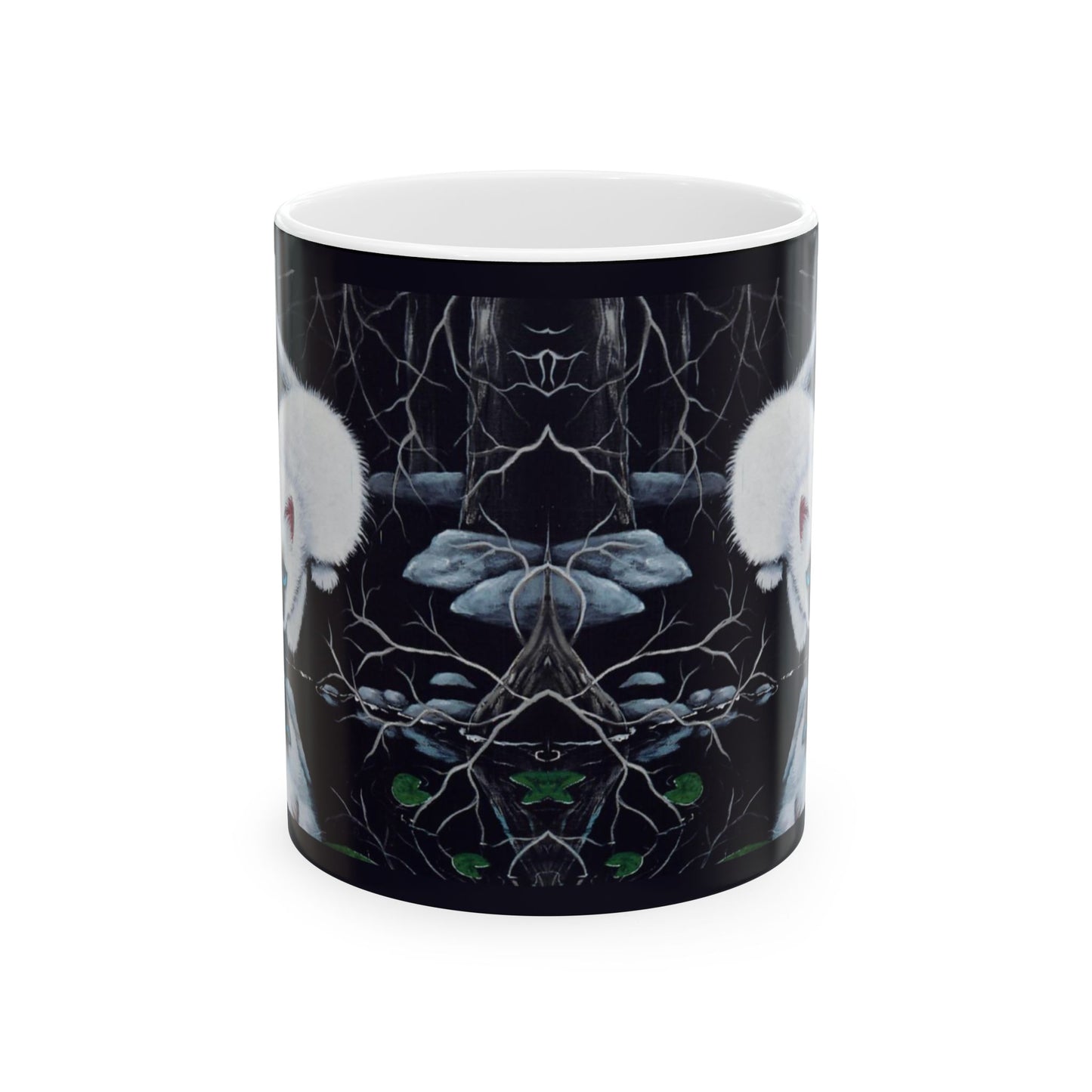 White Siamese Kitten Reflection Mug - Art Print Coffee Cup, Fantasy Cat Artwork, Cute Blue-Eyed Kitten Ceramic Mug, Artist Painted Design