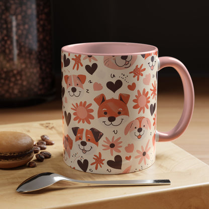 Sweet Puppy Mug, Peach and Cream Dog Lover Coffee Cup, Cute Floral Animal PatternDog Mom Gift