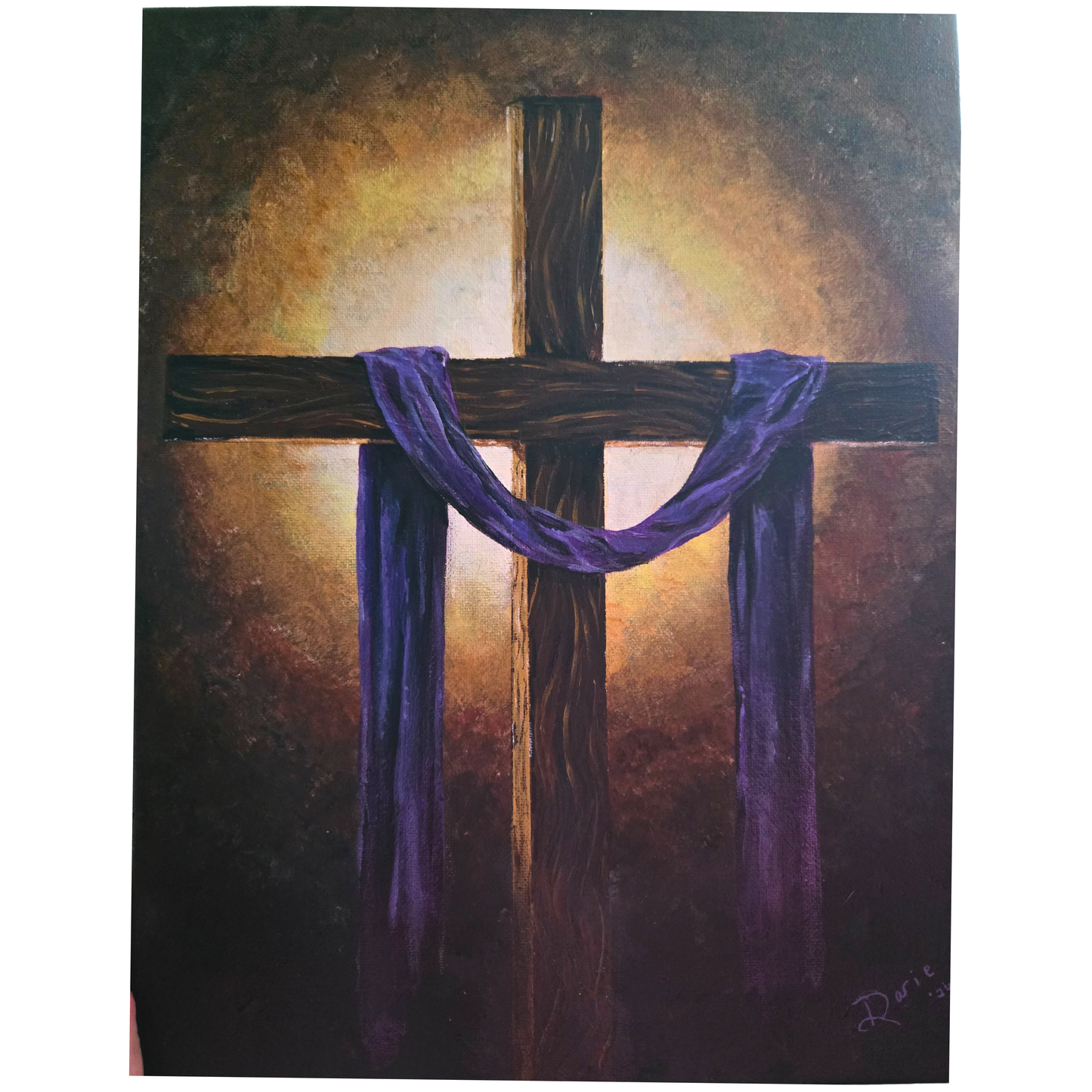 Purple Drape~Wooden Cross ~ NOT A PRINT~ Original Acrylic Painting on Canvas~11"x14", Signed