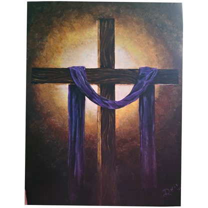 Purple Drape~Wooden Cross ~ NOT A PRINT~ Original Acrylic Painting on Canvas~11"x14", Signed
