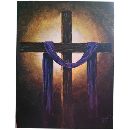 Purple Drape~Wooden Cross ~ NOT A PRINT~ Original Acrylic Painting on Canvas~11"x14", Signed