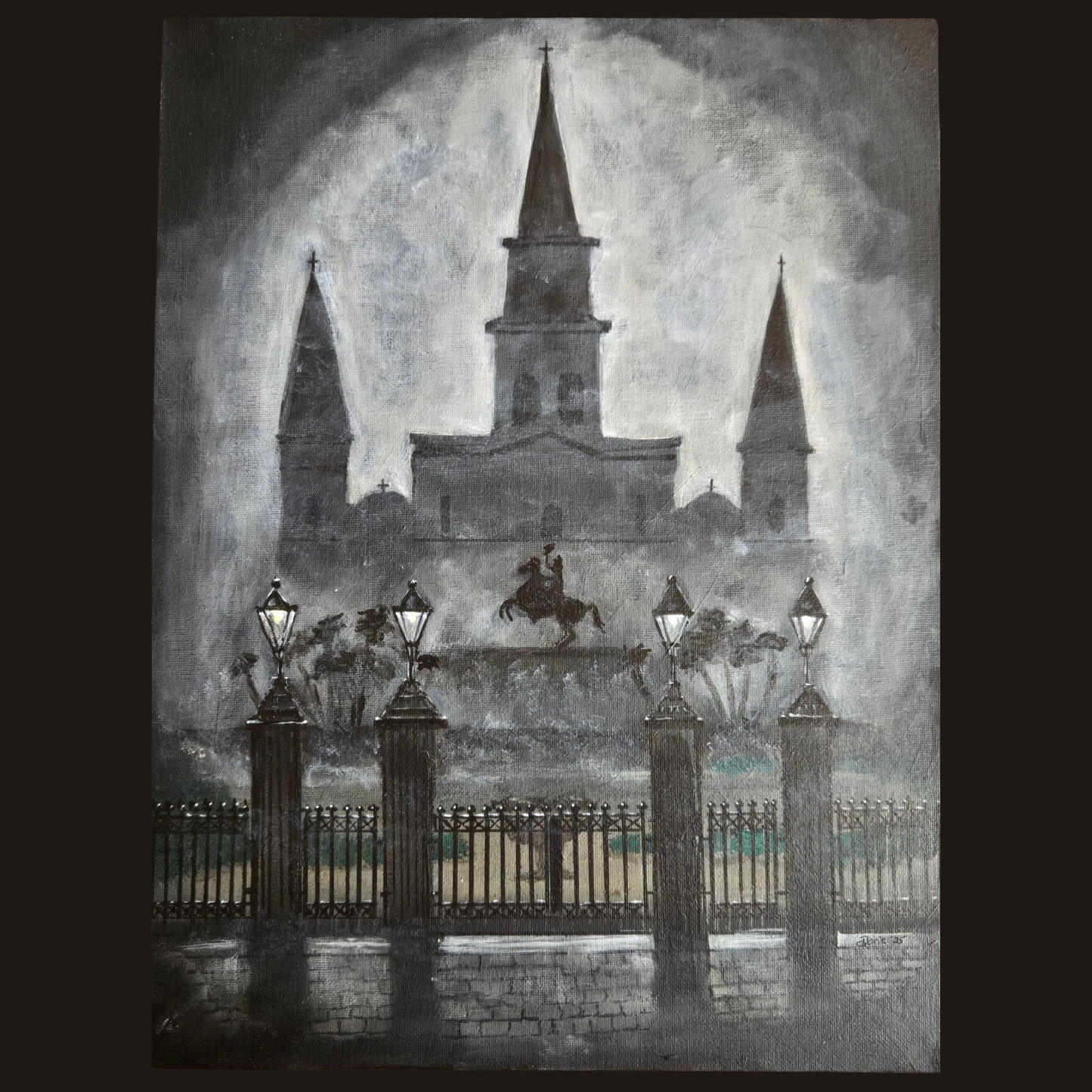 Original Jackson Square New Orleans~NOT A PRINT~12x16 Canvas Panel~Moody~Gothic~NOLA Art*Sign