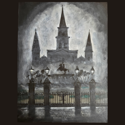 Original Jackson Square New Orleans~NOT A PRINT~12x16 Canvas Panel~Moody~Gothic~NOLA Art*Sign