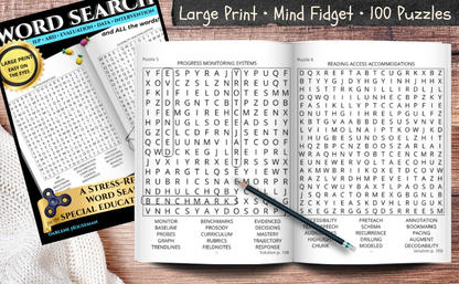 Large Print Word Search: A Stress-Relief MIND FIDGET Puzzle Book for Focus & Calm - A Special Educator's Pick: 100 Stress-Relief Puzzles • 1,600 Words for Relaxation and Mental Reset