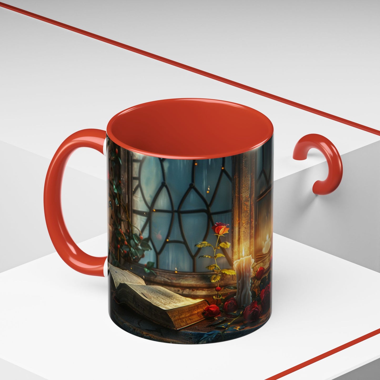 Candlelight Study Mug, Gothic Book and Roses Coffee Cup, Cozy Dark Academia Library Gift, Anniversary, Soft Atmosphere