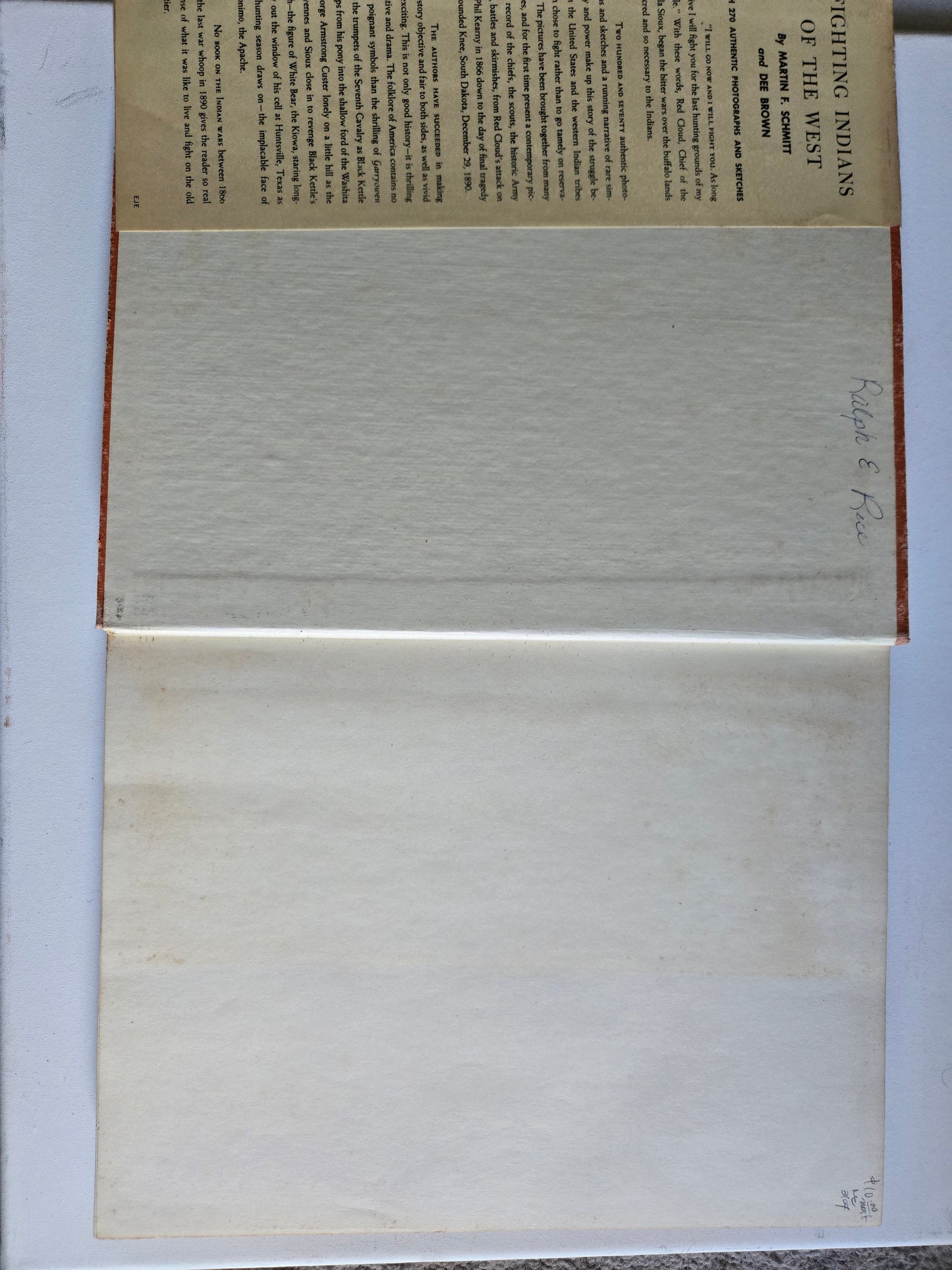 Fighting Indians of the West by Schmitt & Brown 1948 HC – Acceptable Condition