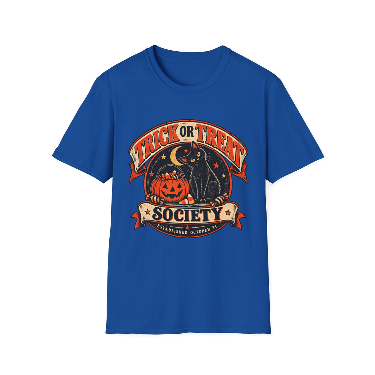 Trick or Treat Society Halloween Shirt, Vintage Black Cat T-Shirt, Retro Pumpkin Halloween Tee, Spooky Season Shirt