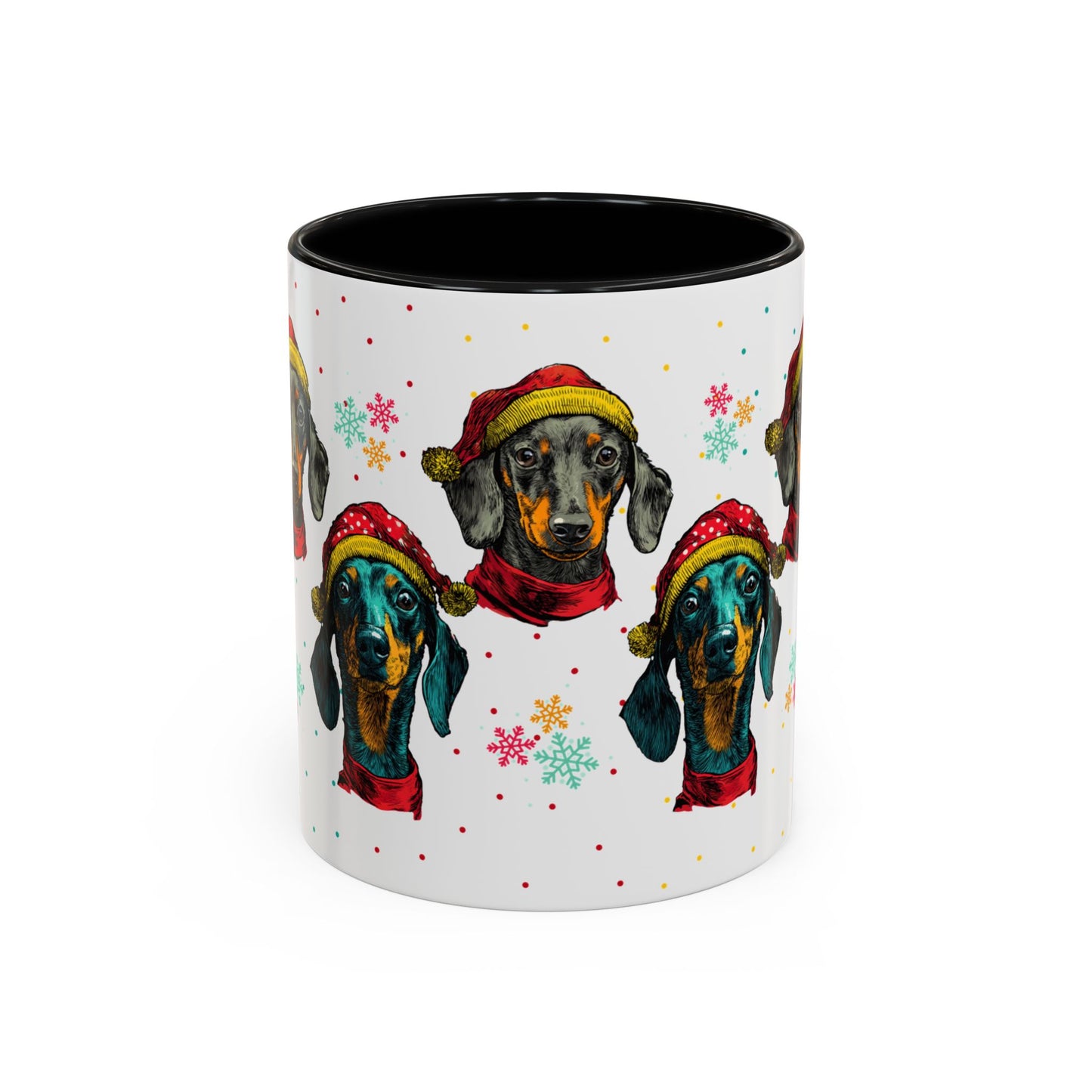 Dachshund Christmas Mug - Holiday Wiener Dog Cup - Cute Doxie Dog Lover Gift - Santa Hat Dachshund Coffee Mug - Colorful Dog Art Mug