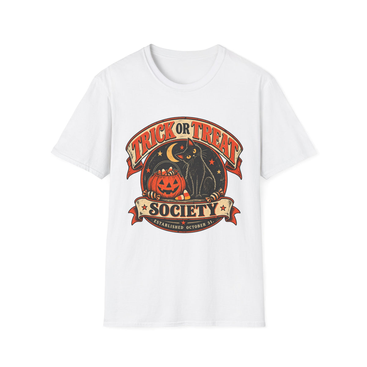 Trick or Treat Society Halloween Shirt, Vintage Black Cat T-Shirt, Retro Pumpkin Halloween Tee, Spooky Season Shirt