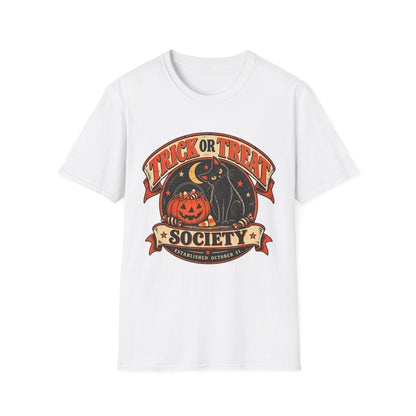 Trick or Treat Society Halloween Shirt, Vintage Black Cat T-Shirt, Retro Pumpkin Halloween Tee, Spooky Season Shirt