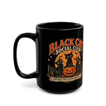 Black Cat Social Club Mug, Vintage Halloween Coffee Mug, Spooky Black Cat Gift, Retro Halloween Cat Mug