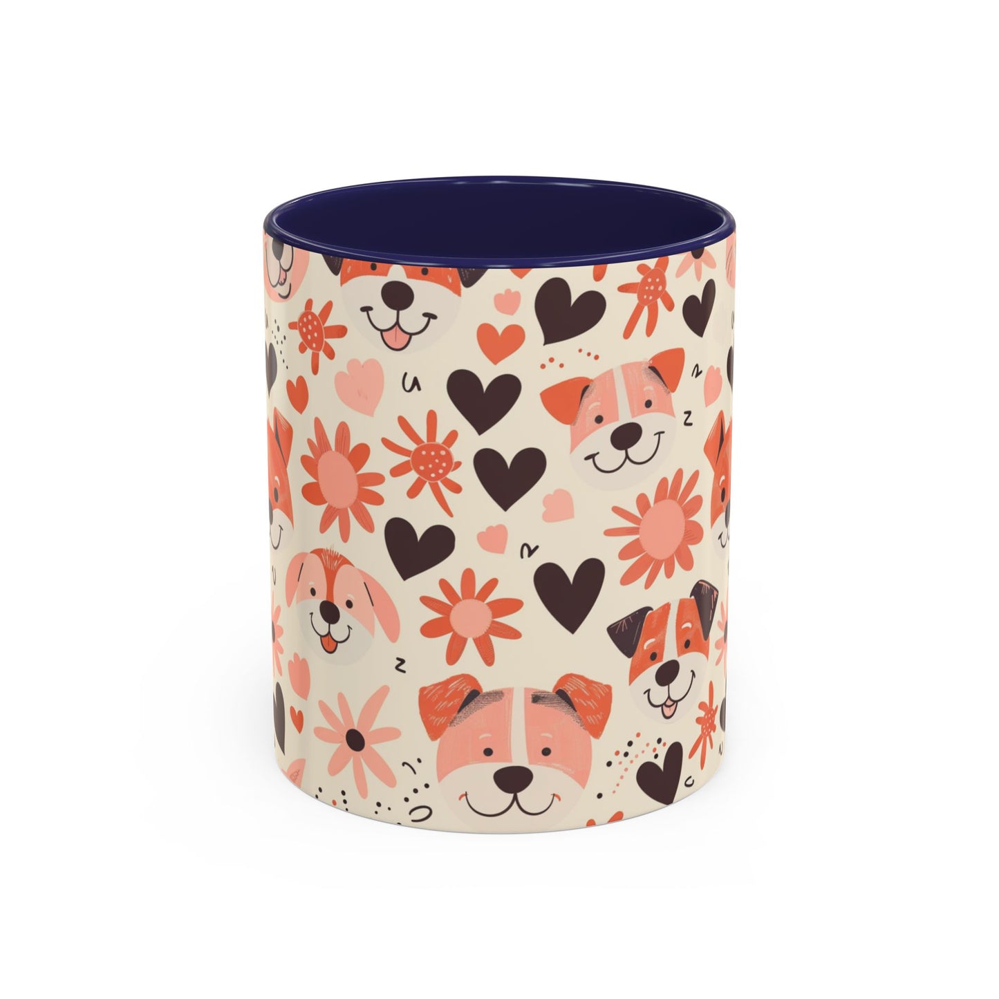 Sweet Puppy Mug, Peach and Cream Dog Lover Coffee Cup, Cute Floral Animal PatternDog Mom Gift