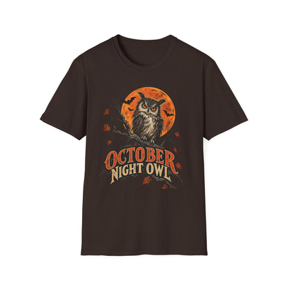 October Night Owl T-Shirt | Halloween Owl Moon Tee
