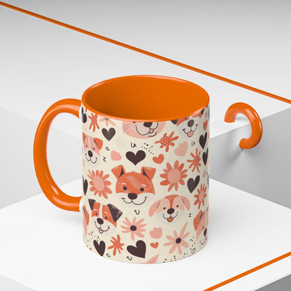 Sweet Puppy Mug, Peach and Cream Dog Lover Coffee Cup, Cute Floral Animal PatternDog Mom Gift