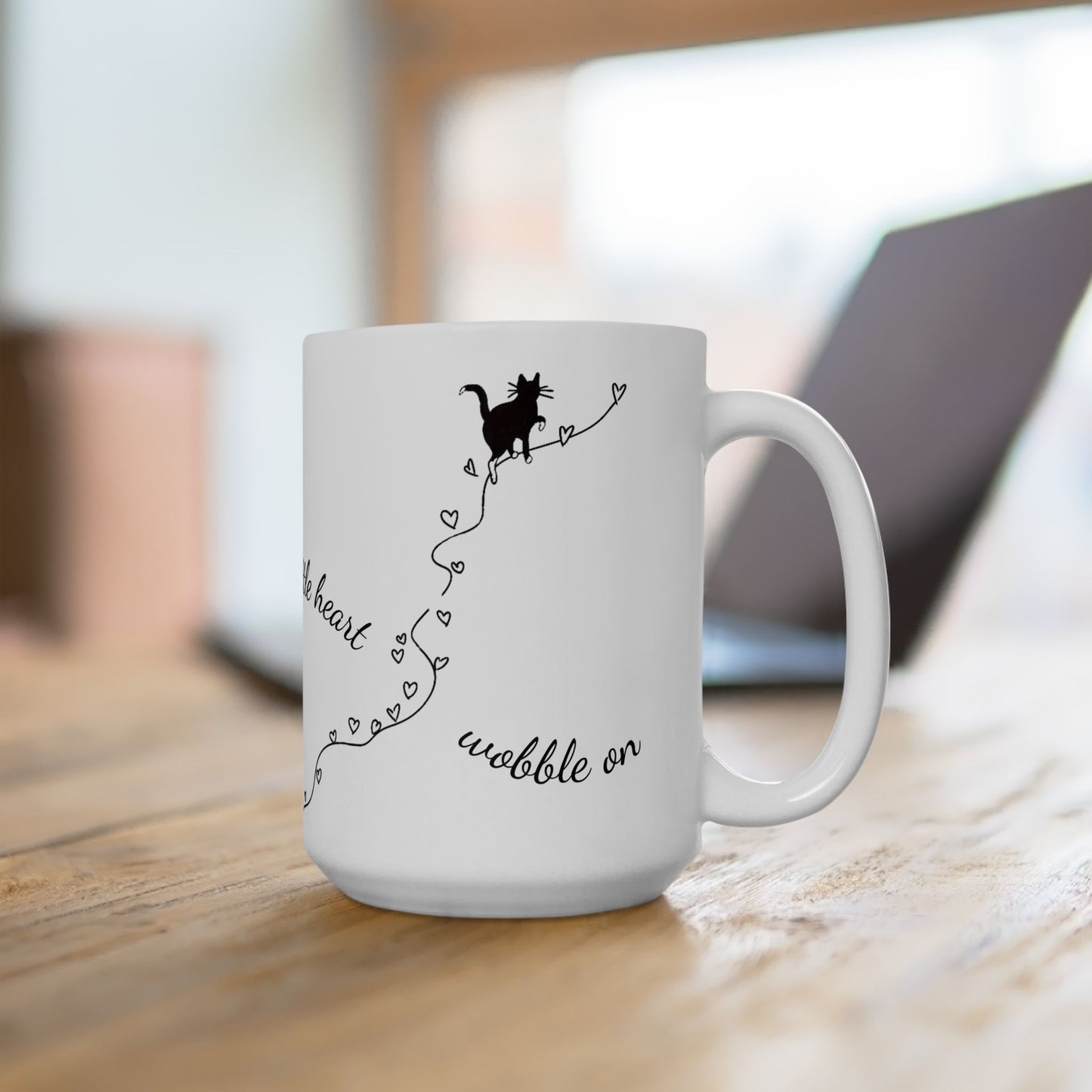 Wobbly Cat Awareness Mug - Print of Hand-Drawn Line Art, Cerebellar Hypoplasia Support, Minimalist Kitten Coffee Cup