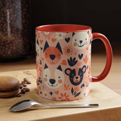 Whimsical Woodland Animals Mug, Cute Fox & Bear Coffee Cup, Peach and Navy Forest Friends Gift