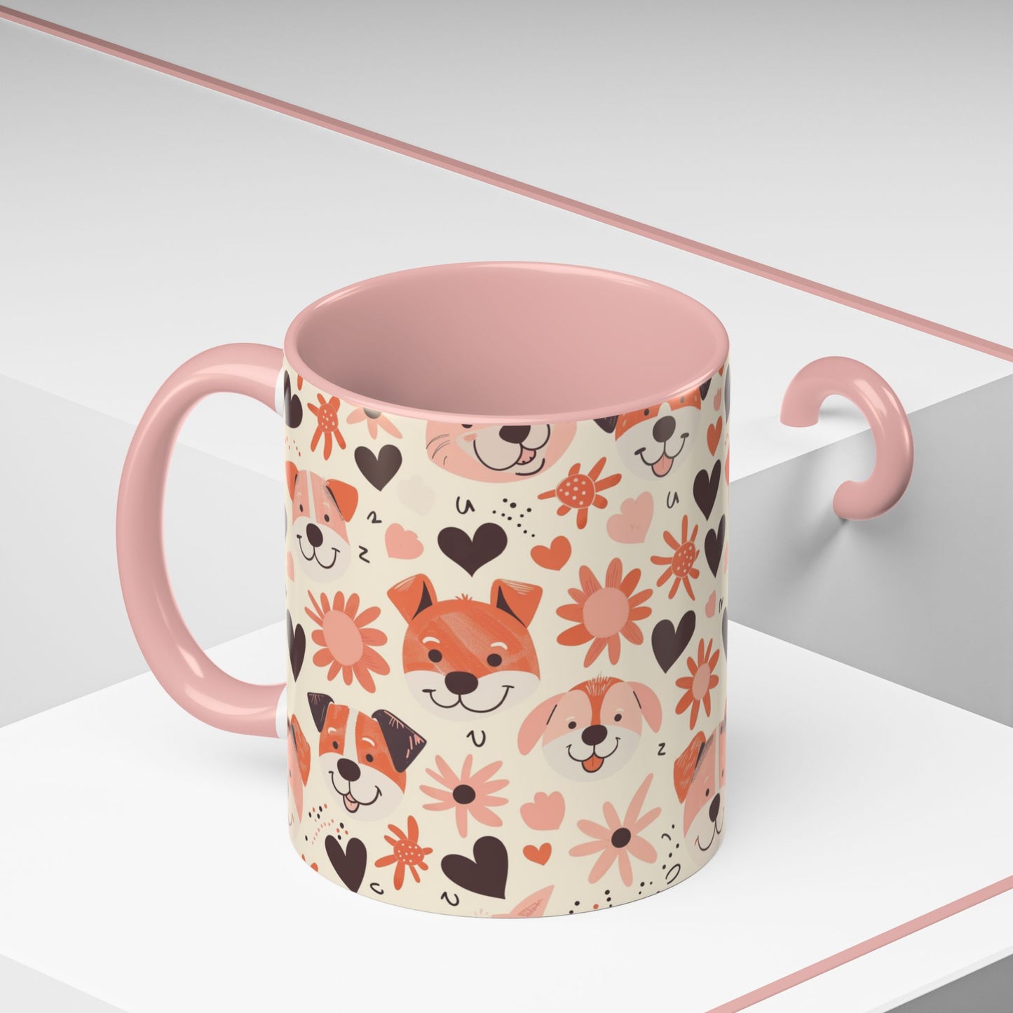 Sweet Puppy Mug, Peach and Cream Dog Lover Coffee Cup, Cute Floral Animal PatternDog Mom Gift