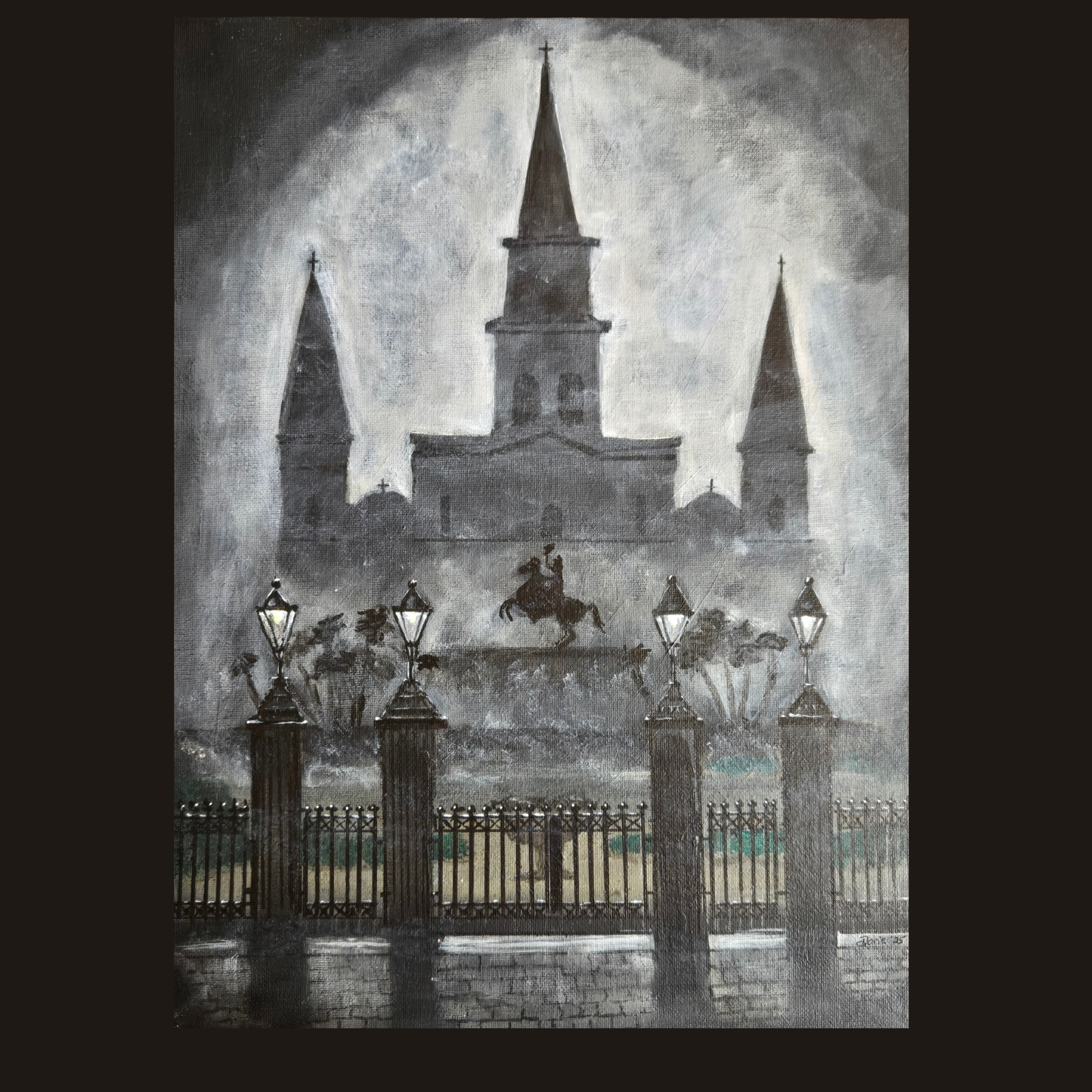 Original Jackson Square New Orleans~NOT A PRINT~12x16 Canvas Panel~Moody~Gothic~NOLA Art*Sign