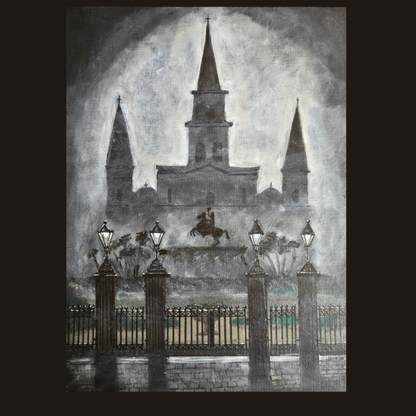 Original Jackson Square New Orleans~NOT A PRINT~12x16 Canvas Panel~Moody~Gothic~NOLA Art*Sign