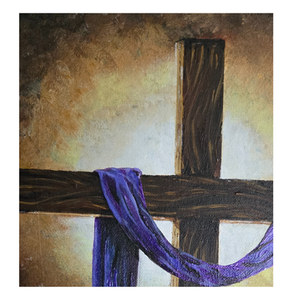 Purple Drape~Wooden Cross ~ NOT A PRINT~ Original Acrylic Painting on Canvas~11"x14", Signed