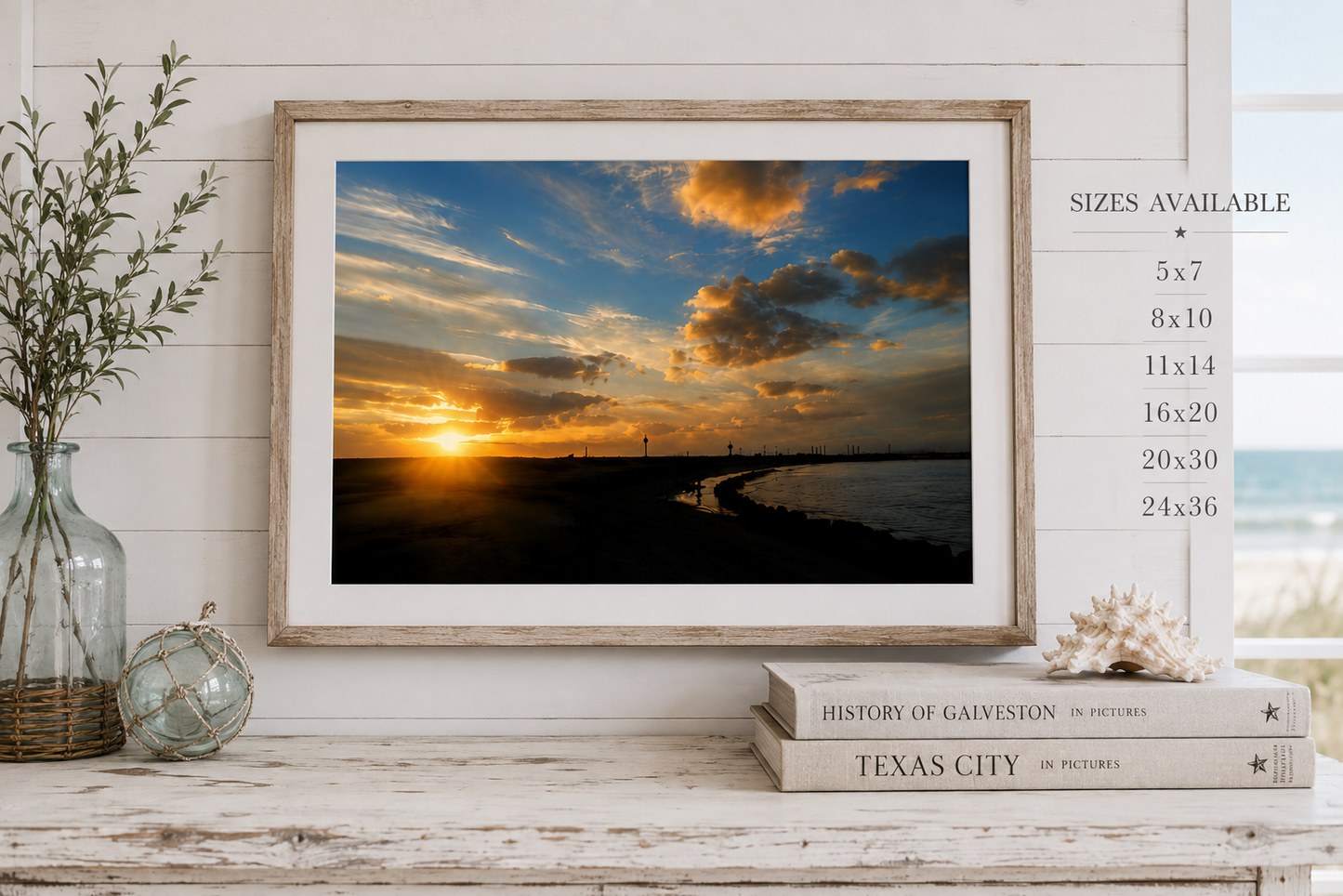 Texas City Dike Sunset Photography Print – Galveston Bay Coastal Landscape Wall Art