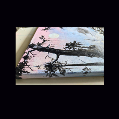 Southern Gothic Swamp Painting – Original 11x14 Acrylic on Canvas | Misty Bayou Cabin & Dock Art | Moody Louisiana Landscape