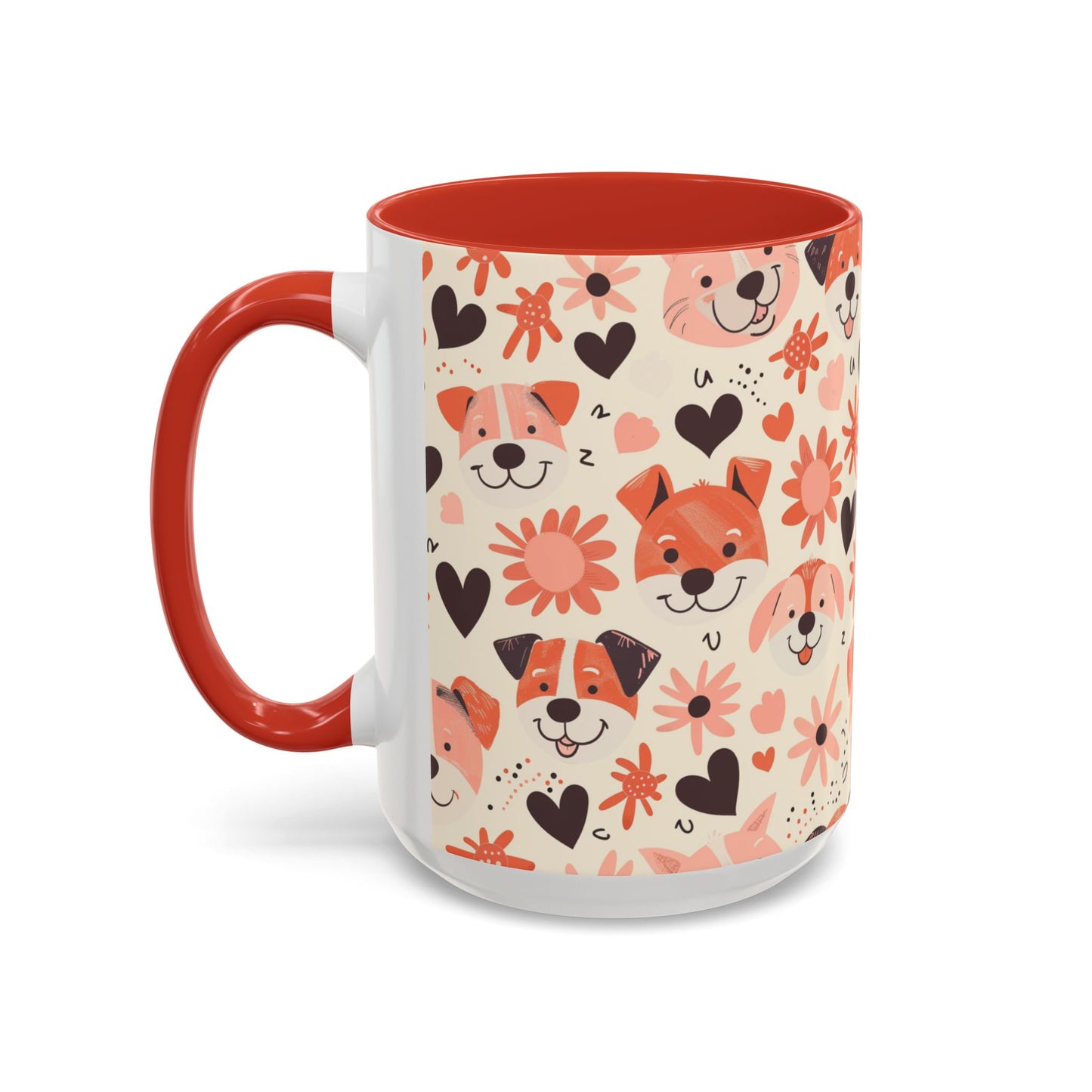 Sweet Puppy Mug, Peach and Cream Dog Lover Coffee Cup, Cute Floral Animal PatternDog Mom Gift