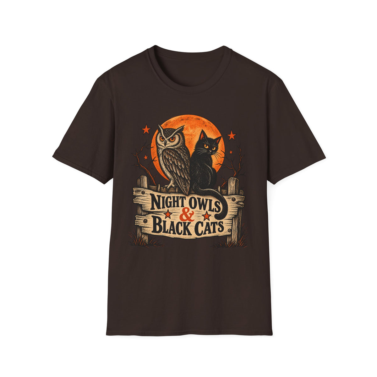 Night Owls & Black Cats Halloween Shirt, Vintage Owl and Cat T-Shirt, Retro Halloween Moon Tee, Spooky Animal Lover Shirt