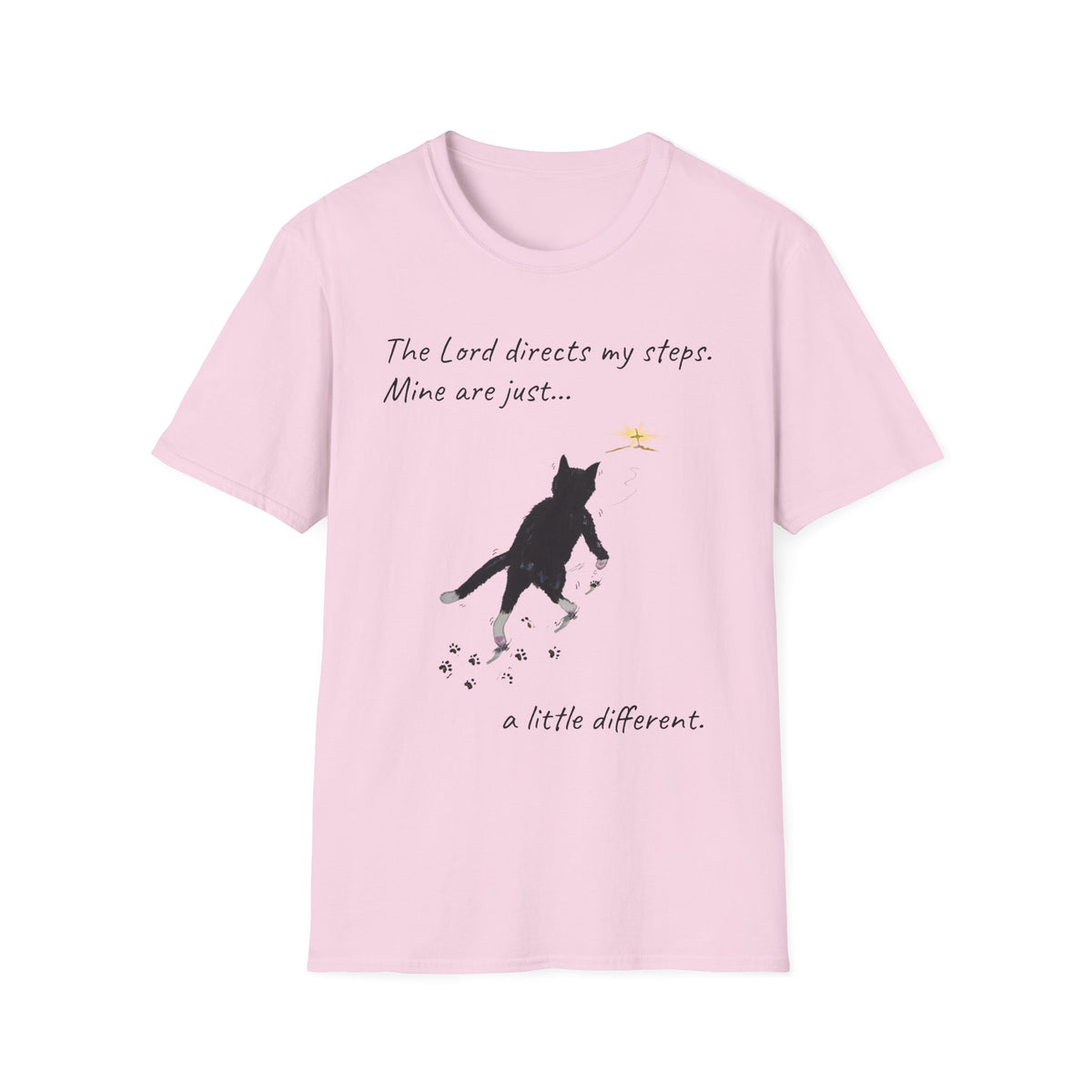 The Lord Directs My Steps Wobbly Cat Shirt | Christian Cat T-Shirt | Faith Based Cat Lover Tee | Original Hopper Artwork
