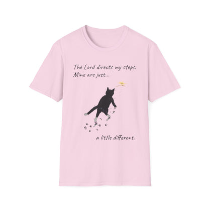 The Lord Directs My Steps Wobbly Cat Shirt | Christian Cat T-Shirt | Faith Based Cat Lover Tee | Original Hopper Artwork