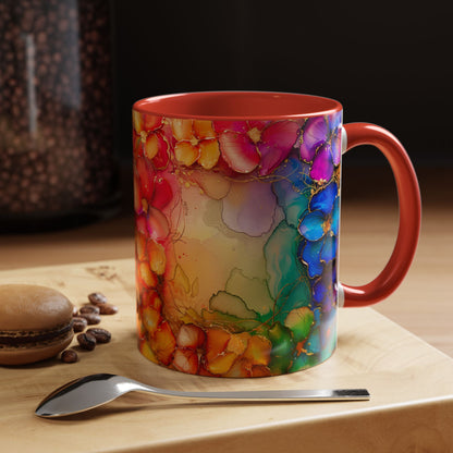 Vibrant Geode Heart Mug, Alcohol Ink Abstract Rainbow Coffee Cup, Colorful Crystal Art Design, Positive Energy Gift, Artistic Boho Mug